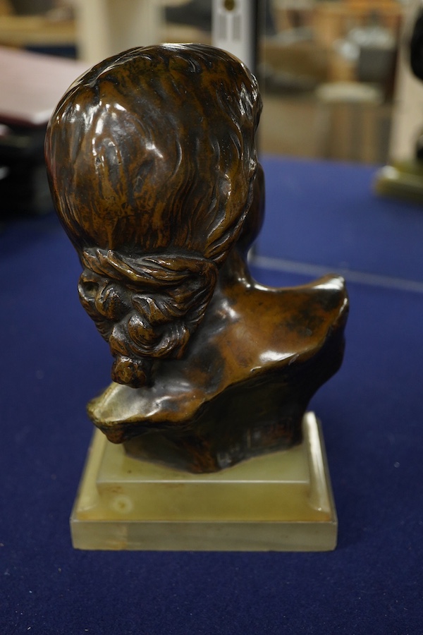 Jean-Antoine Injalbert (1845-1933) - patinated bronze portrait bust, on green onyx base, 20cm